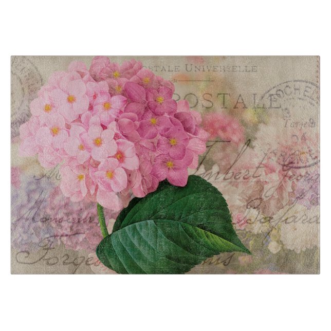 Redoute Pink Hydrangea Blume Glasschneidebrett Schneidebrett (Vorderseite)