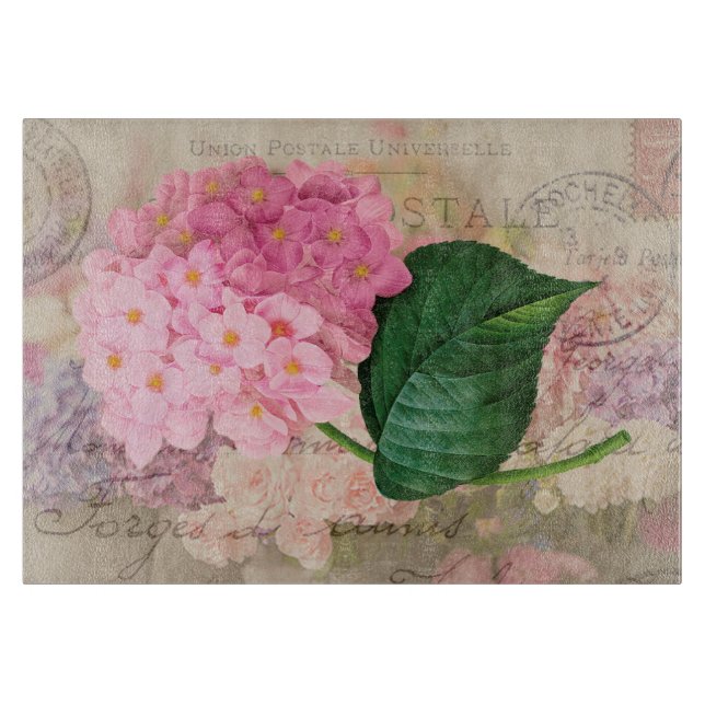 Redoute Pink Hydrangea Blume Glasschneidebrett Schneidebrett (Vorderseite)