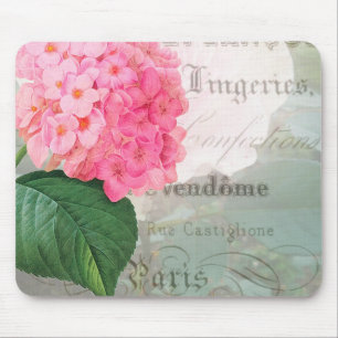 Redoute Pink Hydrangea Vintag Postcard Mousepad