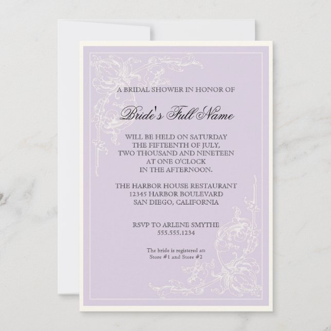 Redoute Pink Rose, Lavendel Brautparty Einladung (Vorderseite)