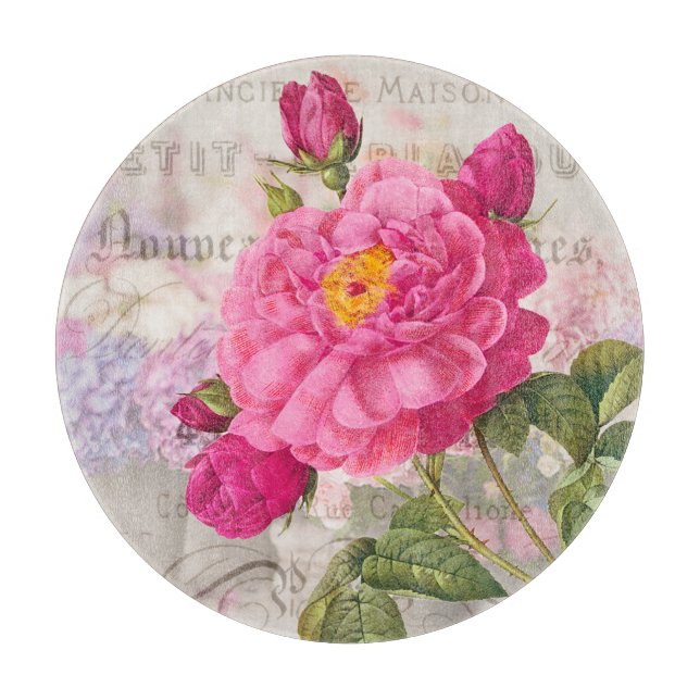 Redoute Pink Rose Round Cutting Board Schneidebrett (Vorderseite)