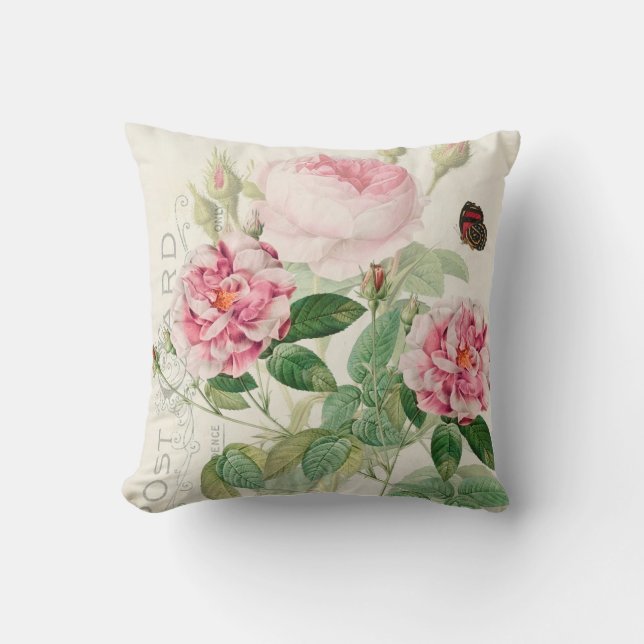 Redoute Pink Roses Blume Akzente Throw Kissen (Vorderseite)