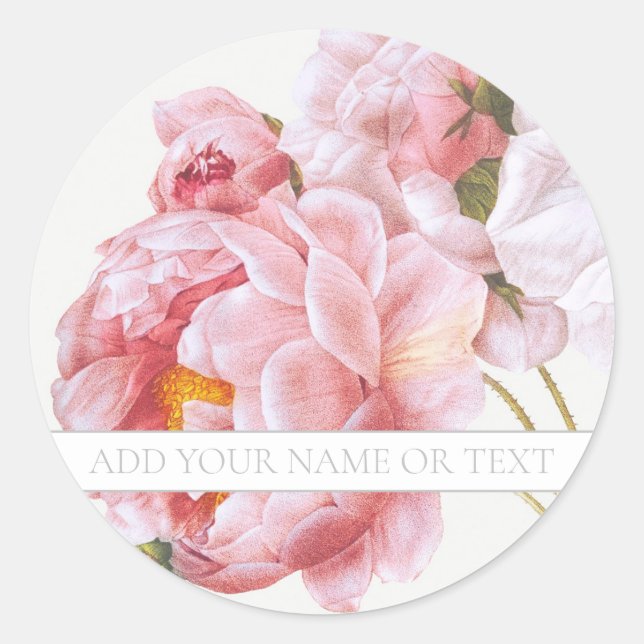 REDOUTÉ UMSCHLAG AUFKLEBER MIT PINK ROSE (Vorderseite)