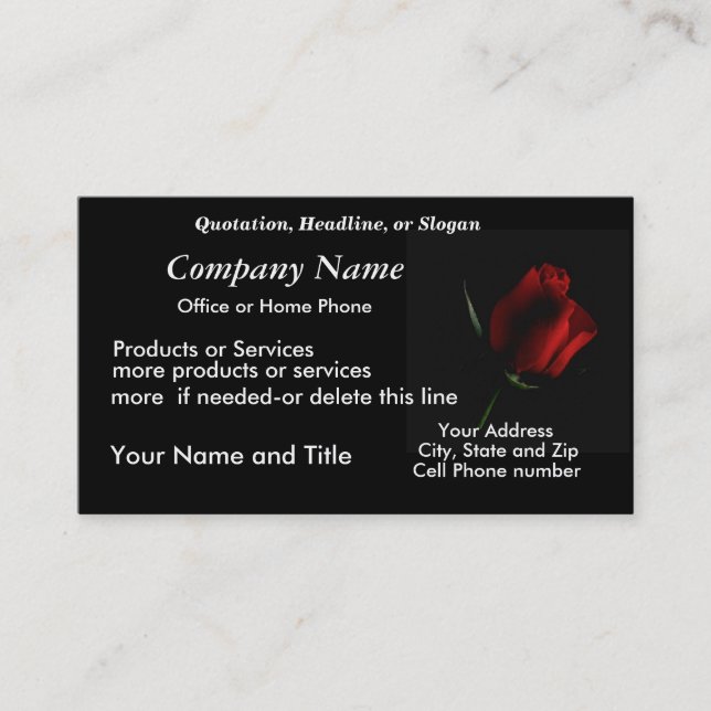 RedRose auf Schwarzem BizCard-fertigen besonders Visitenkarte (Vorderseite)