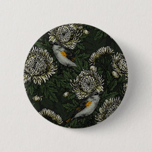 Redstarts in den Chrysanthemen in grün und weiß Button