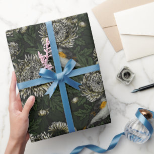 Redstarts in den Chrysanthemen in grün und weiß Geschenkpapier
