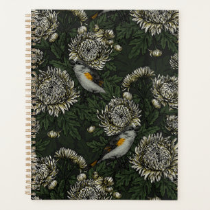 Redstarts in den Chrysanthemen in grün und weiß Planer