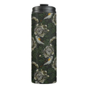 Redstarts in den Chrysanthemen in grün und weiß Thermosbecher