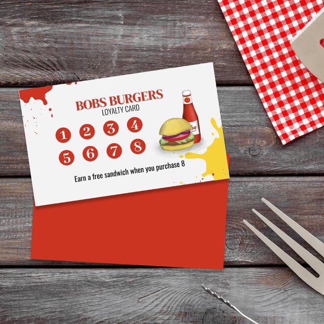 Réduction Carte de fidélité du restaurant Simple Custom (Restaurant Loyalty Card with Hamburgers and Hot Dogs)