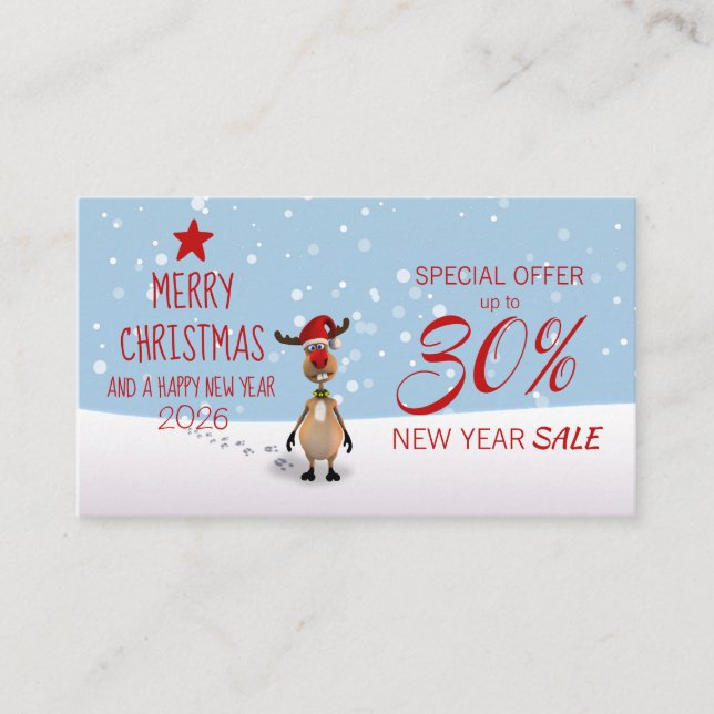 Réduction Noël Nouvel An 2026 Fun Reindeer Carte de réductio (Devant)