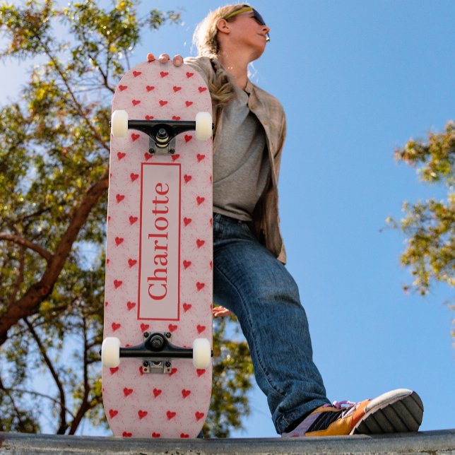 Redund rosa Muster des Herzens Skateboard (Pretty Heart pattern Girls name red and pink skateboard )