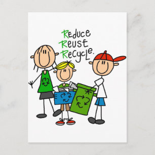 Reduziere, Wiederverwende, Recycel T-Shirts und Ge Postkarte