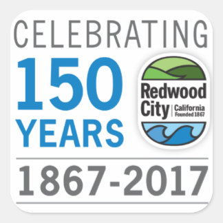 Redwood City 150 Jahre Quadratischer Aufkleber