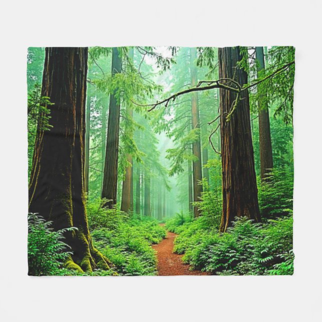 Redwood Forest Mistle Tranquility Design Fleecedecke (Vorderseite (Horizontal))