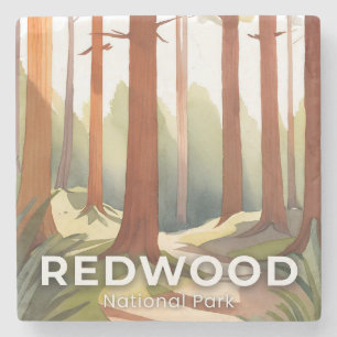 Redwood National Park Aquarell-Reisekunst Steinuntersetzer
