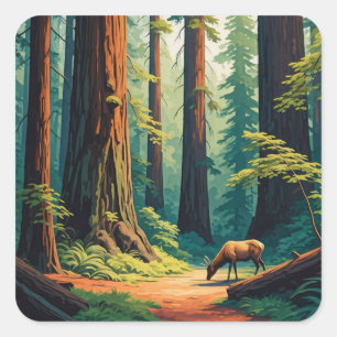 Redwood National Park California Elch Quadratischer Aufkleber