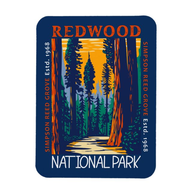 Redwood National Park California Retro Not leidend Magnet (Vertikal)