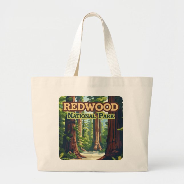 Redwood National Park California Tree Retro Jumbo Stoffbeutel (Vorne)