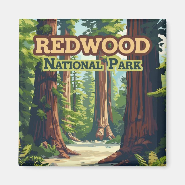 Redwood National Park California Tree Retro Magnet (Vorne)