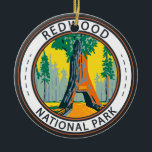Redwood National Park Chandelier Tree Abzeichen Keramik Ornament<br><div class="desc">Redwood Vektorgrafik Design. Der Park schützt riesige Prärien,  Eichenwälder,  wilde Flüsse und 75 km schroffe Küstenlinie.</div>
