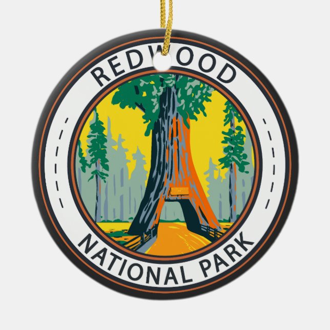 Redwood National Park Chandelier Tree Abzeichen Keramik Ornament (Vorne)
