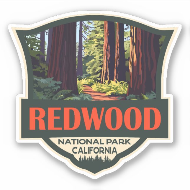 Redwood National Park Illustration Retro Abzeichen Aufkleber (Vorderseite)