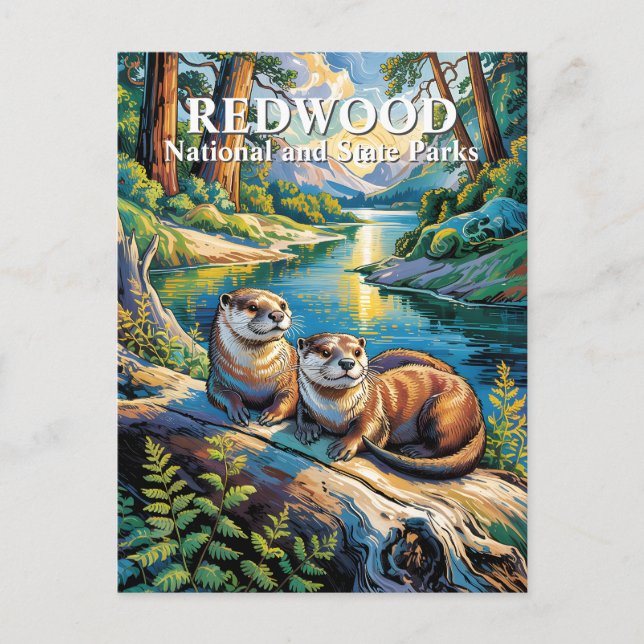 Redwood National Park Otters Modern Van Gogh Postkarte (Vorderseite)