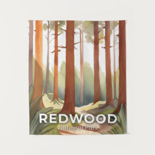 Redwood-Nationalpark Aquarell-Reise-Kunst Wandteppich
