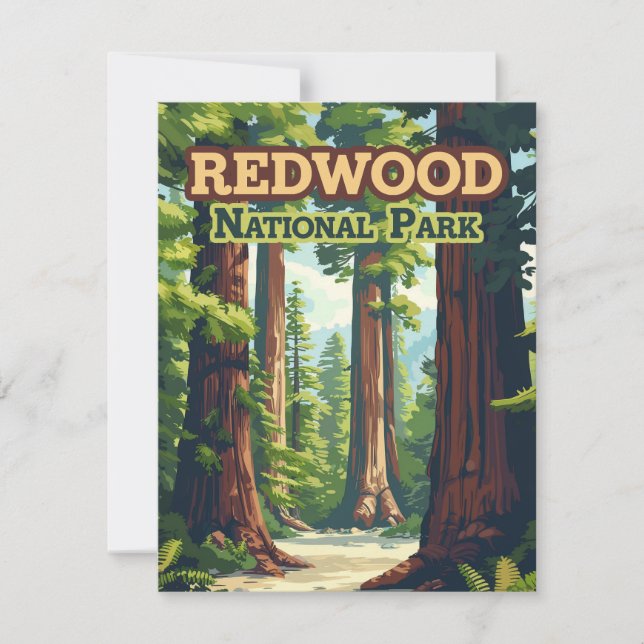 Redwood Nationalpark California Tree Retro Card (Vorderseite)