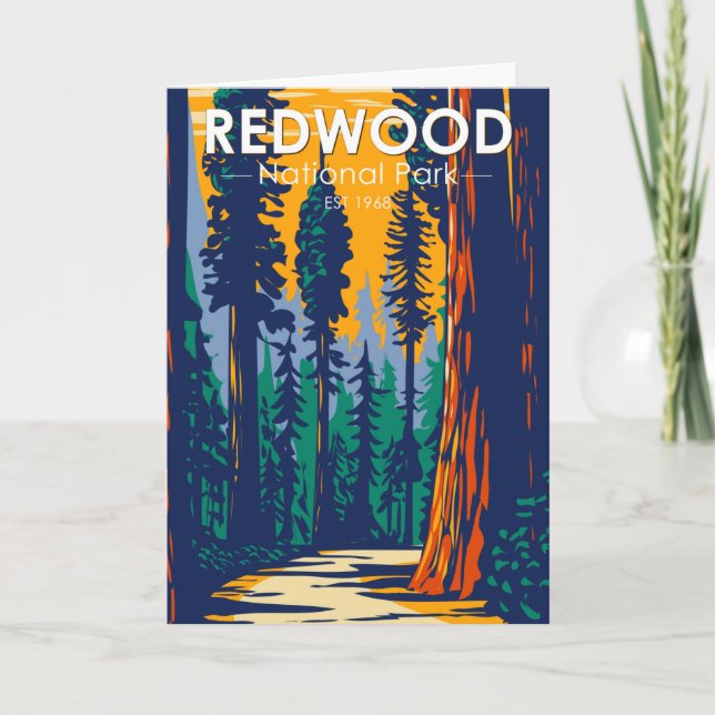 Redwood Nationalpark California Vintag Karte (Vorderseite)
