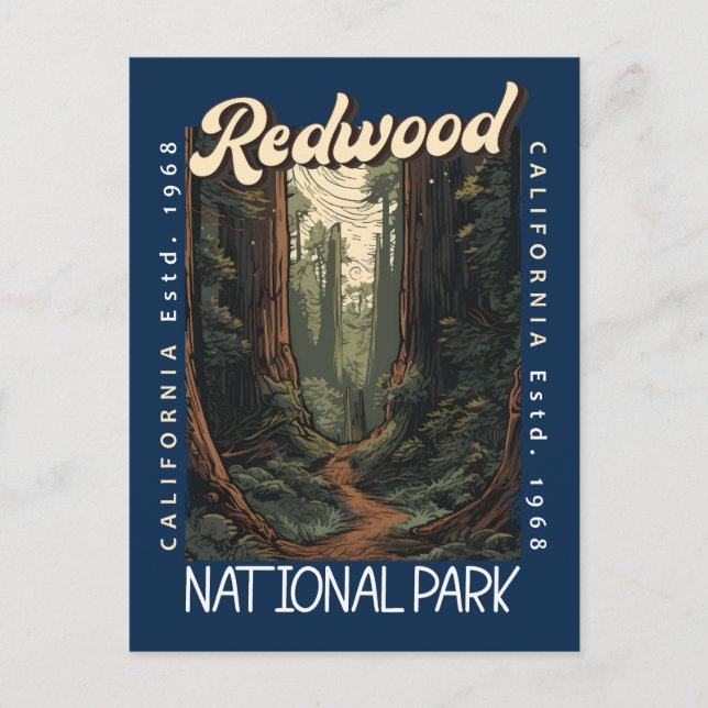Redwood-Nationalpark Retro erschüttert Postkarte (Vorderseite)
