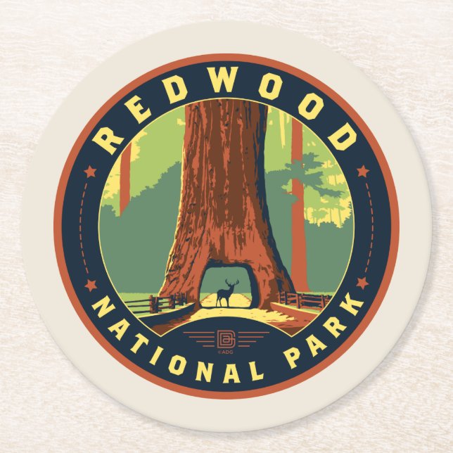 Redwood-Nationalpark Runder Pappuntersetzer (Vorderseite)