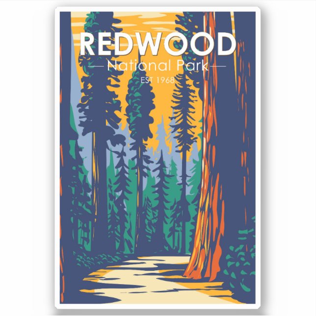 Redwood-Nationalpark Vintag Aufkleber (Vorderseite)