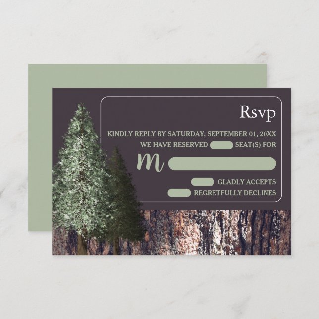 Redwoods & Bark, Mariage rustique RSVP (Devant / Derrière)