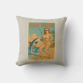 Reel Beach Shark Fishing Pin-Up Retro Coastal Life Kissen