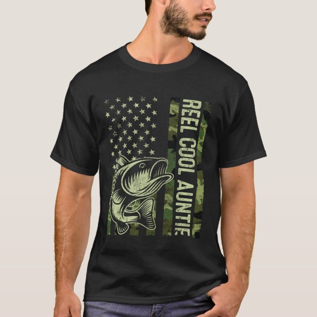 Reel Cool Auntie Camouflage American Flag Fishing T-Shirt (Vorderseite)