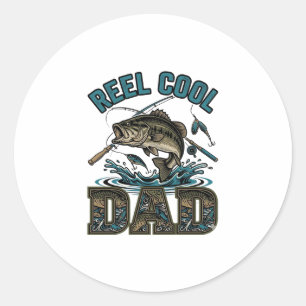 Reel Cool Dad Bass Fishing Vintage Vector Design_1 Runder Aufkleber