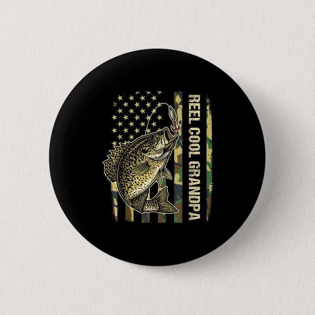 Reel Cool Grandpa Crape Fishing Camo American Flag Button (Vorderseite)