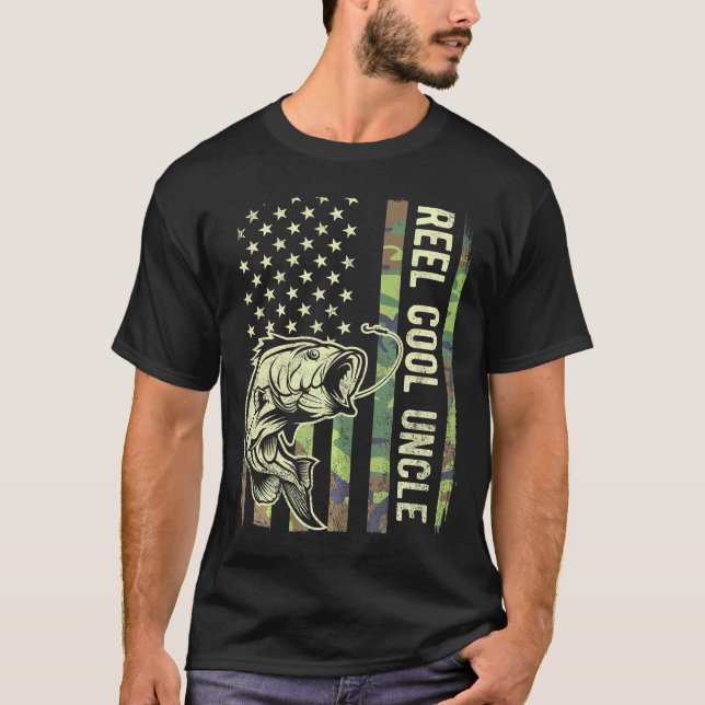 Reel Cool Uncle Camouflage American Flag Funny Unc T-Shirt (Vorderseite)