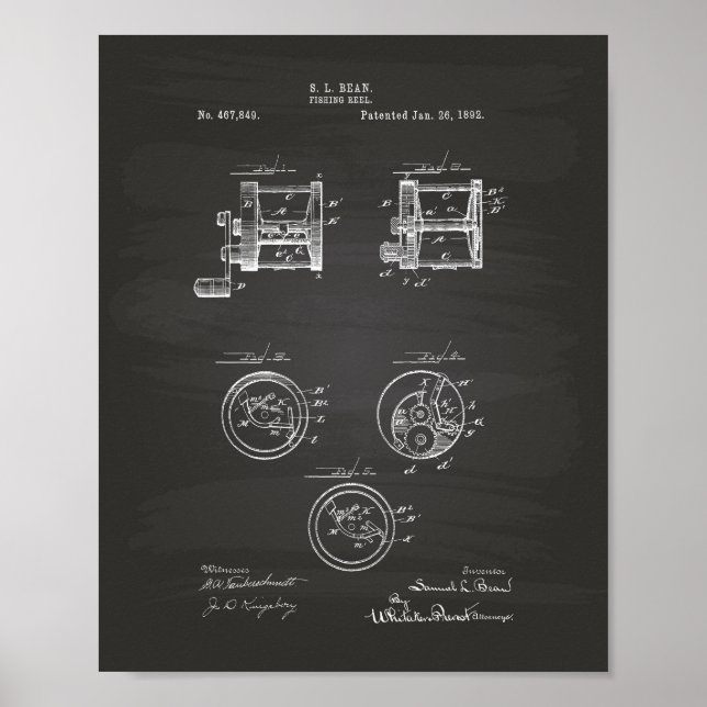 Reel de pêche 1892 Tableau de bord de l'art brevet (Devant)