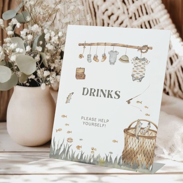 Reel Fun Fishing Baby Shower Drinks Schild (Von Creator hochgeladen)