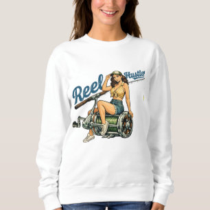 Reel Hustler Retro Angelinnen Pin-Up die Fischen Sweatshirt
