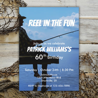 Reel in the Fun Sunset Fisherman 60. Geburtstag Einladung