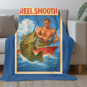 Reel Smooth Fisherman Retro Nautical Blaues Fische Fleecedecke