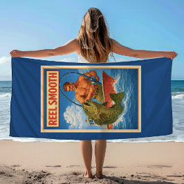 Reel Smooth Fisherman Retro Nautical Blue Fishing Strandtuch