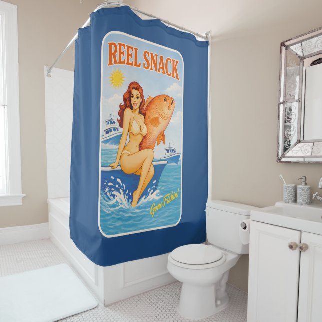Reel Snack Retro Pin-Up Red Snapper Fishing Boater Duschvorhang (Beispiel)