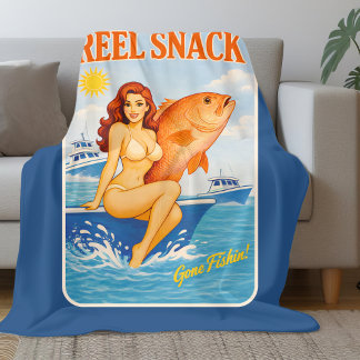 Reel Snack Retro Pin-Up Rotbarsch Angelbootfahrer Fleecedecke