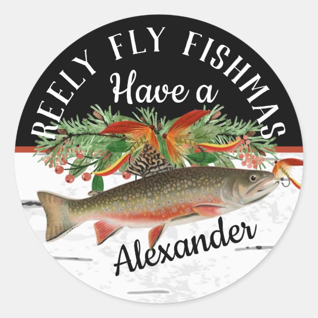 Reely Fishing Fishmas Fischen Weihnachten Runder Aufkleber (Vorderseite)