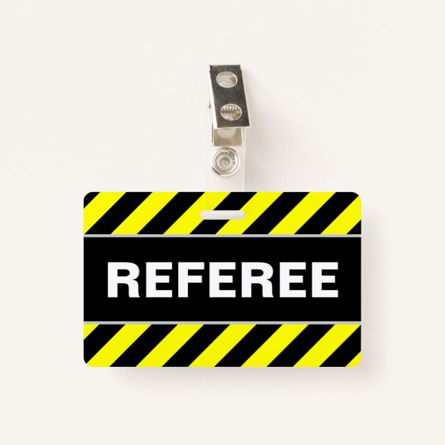 "REFEREE" + Abzeichen für schwarze und gelbe Strei Ausweis (Vorderseite mit Klammer)