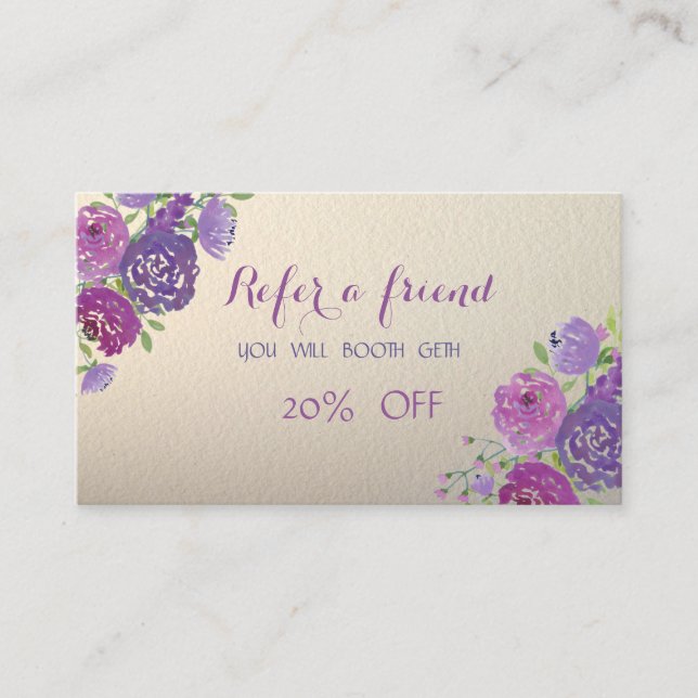 Référencement Carte de recommandation Élégante et Stylée, Fleurs (Devant)
